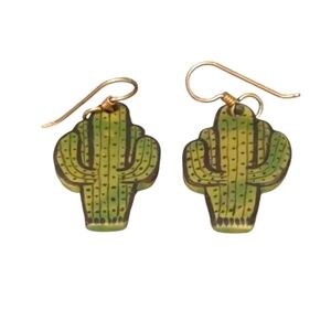 Hand Painted Cactus Earrings | Lightweight Dangle | Boho Plant Jewelry